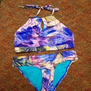 NWOT ATHLETA Multi Colored High Neck Keyhole Bikini